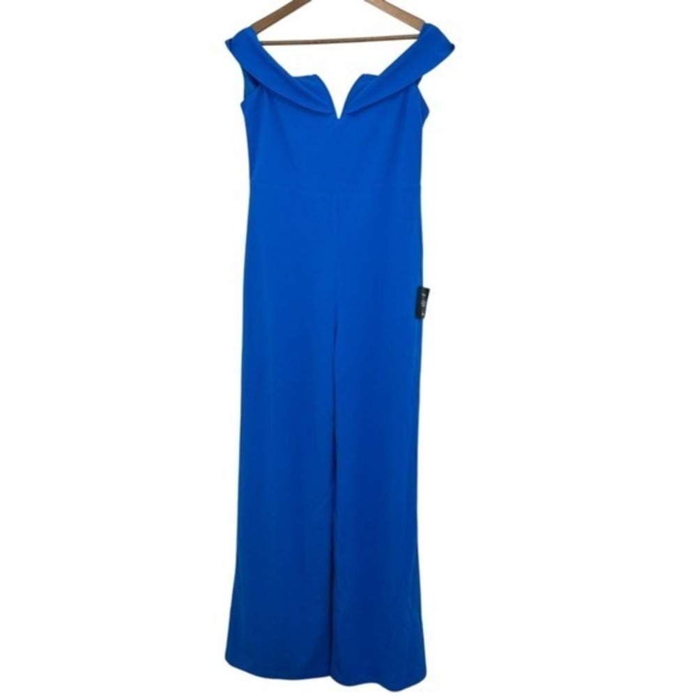Lulus Size‎ XL Cobalt Blue Off the Shoulder Plunge Wide Leg Jumpsuit NWT Wedding